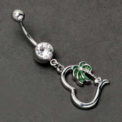 Clear Gem Palm Tree Love Heart Dangle Belly Ring
