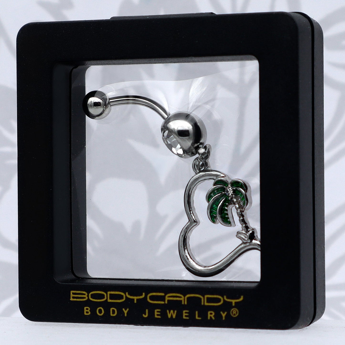 Clear Gem Palm Tree Love Heart Dangle Belly Ring