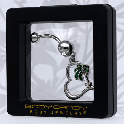 Clear Gem Palm Tree Love Heart Dangle Belly Ring