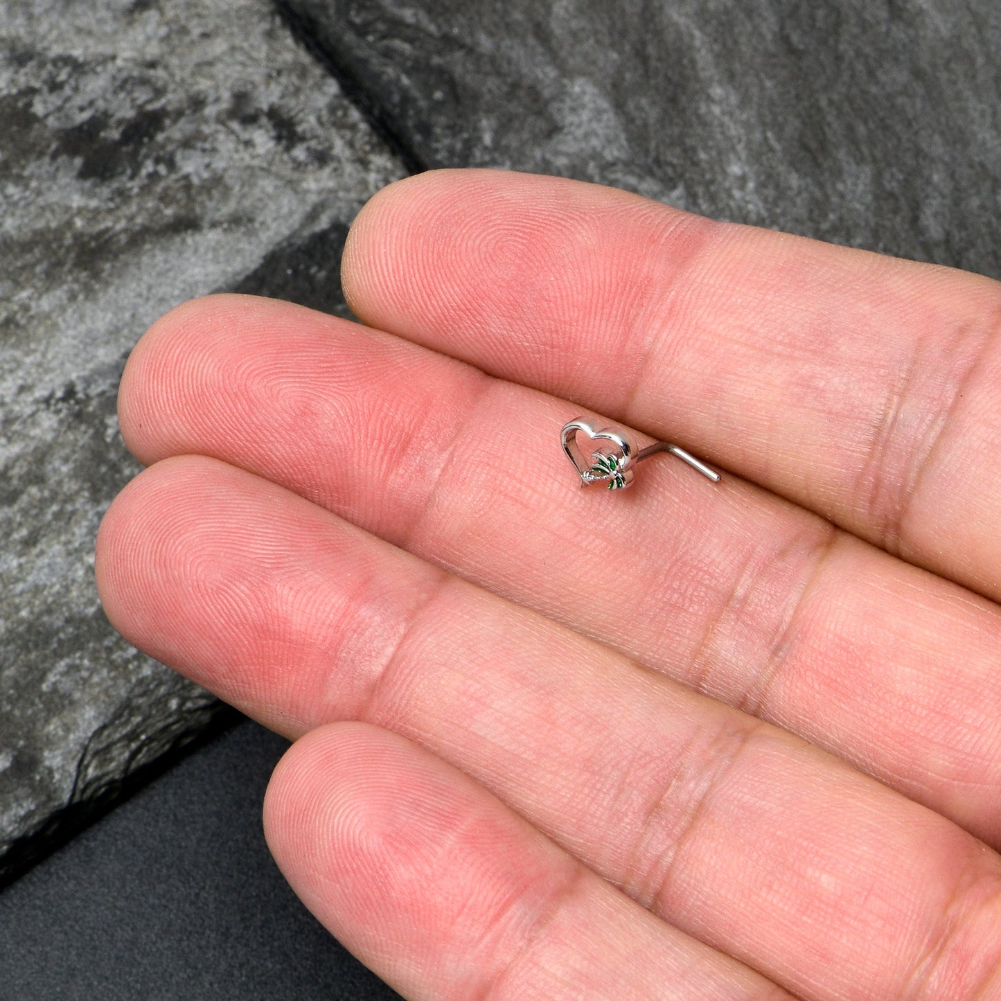 20G 1/4 Palm Tree Love Heart L Shape Nose Ring