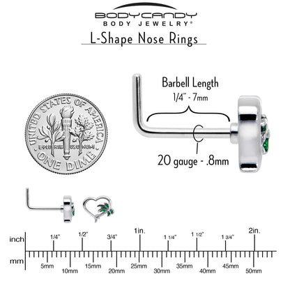 20G 1/4 Palm Tree Love Heart L Shape Nose Ring