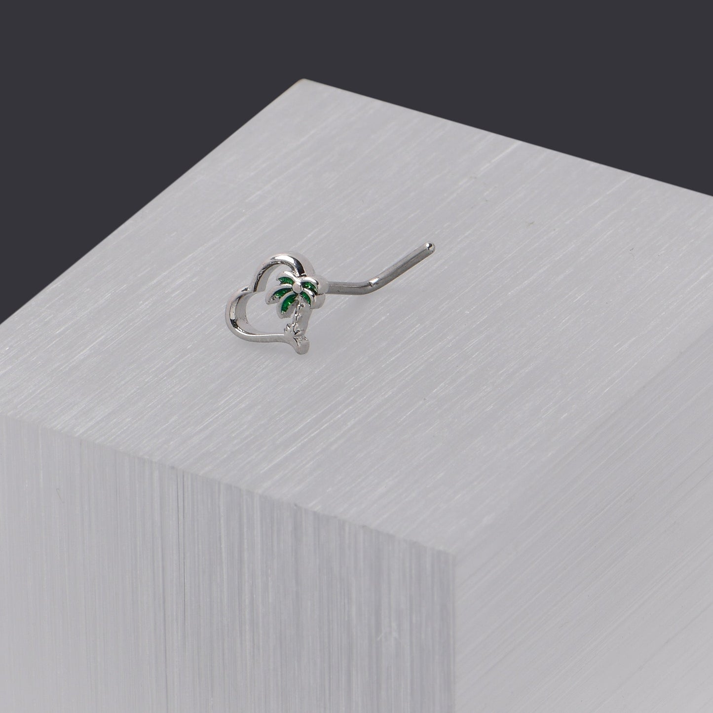 20G 1/4 Palm Tree Love Heart L Shape Nose Ring
