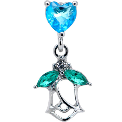 16G 1/4 Blue CZ Gem Heart And Rose Dangle Cartilage Earring