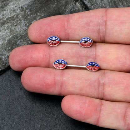 14G 9/16 Patriotic Kissy Lips Barbell Nipple Ring Set
