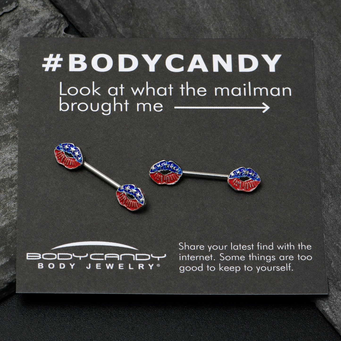 14G 9/16 Patriotic Kissy Lips Barbell Nipple Ring Set