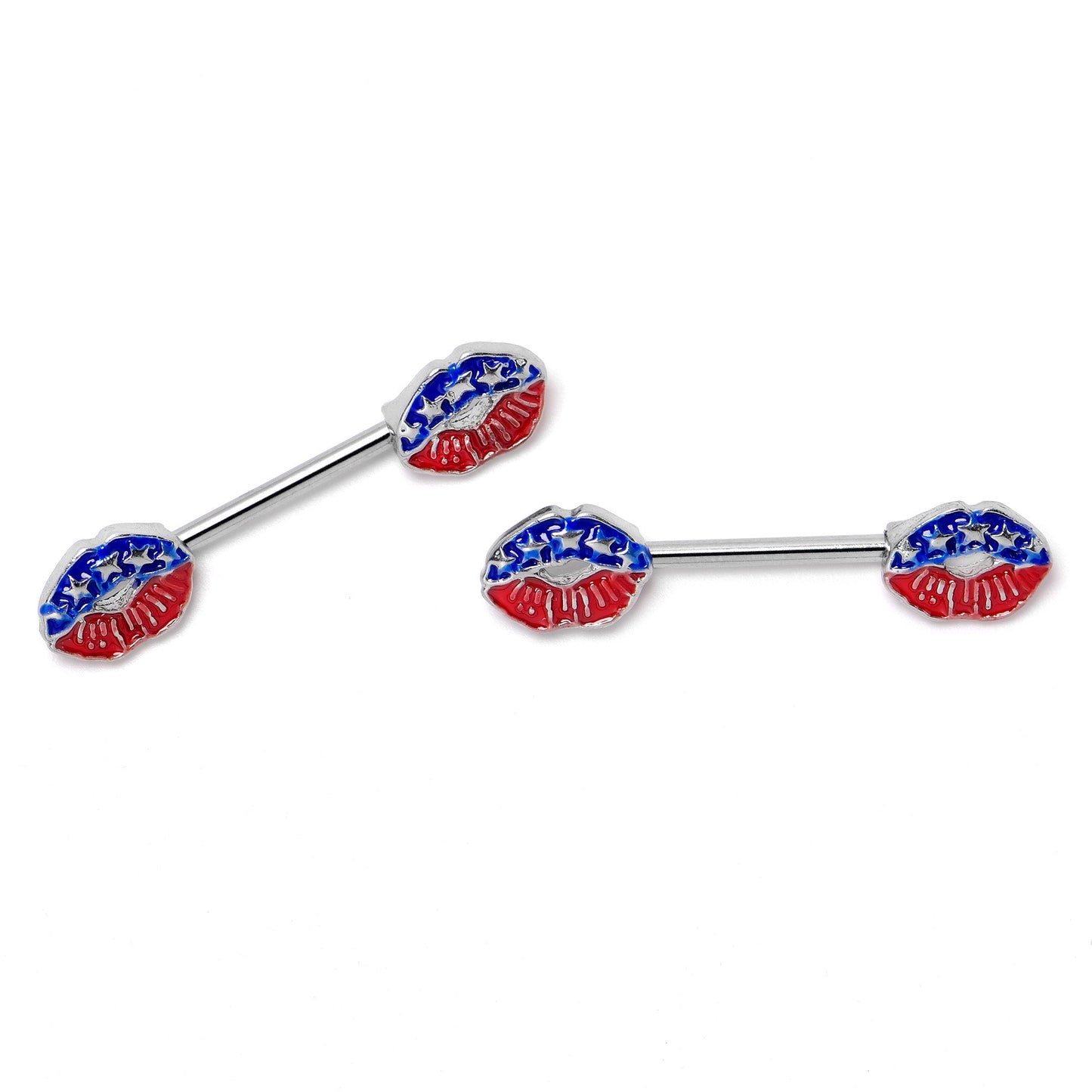 14G 9/16 Patriotic Kissy Lips Barbell Nipple Ring Set