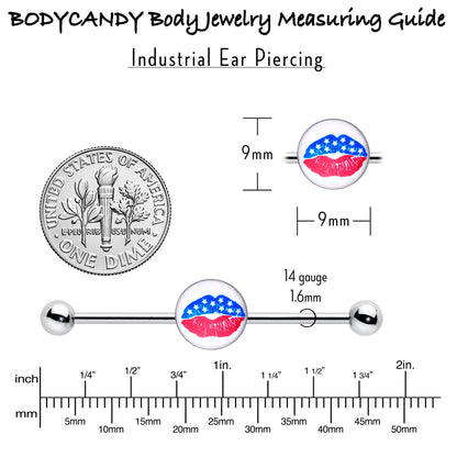 14G Inlay Patriotic Kissy Lips Industrial Barbell 38mm