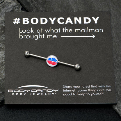 14G Inlay Patriotic Kissy Lips Industrial Barbell 38mm