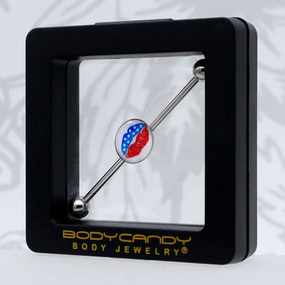 14G Inlay Patriotic Kissy Lips Industrial Barbell 38mm