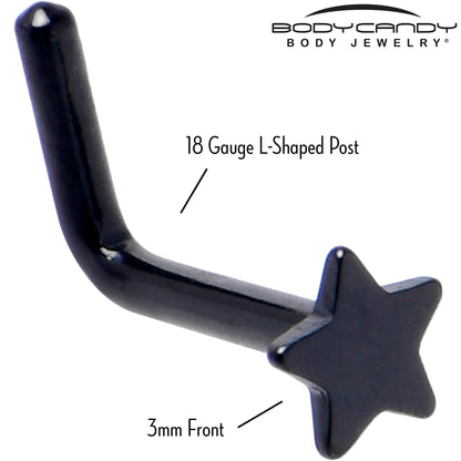 18G 1/4 Black ASTM F-136 Implant Grade Titanium Star End L Shape Nose Ring