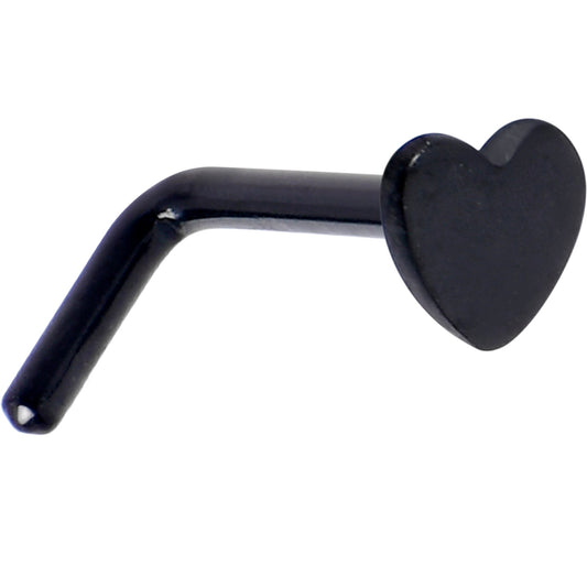 18G 1/4 Black ASTM F-136 Implant Grade Titanium Heart End L Shape Nose Ring