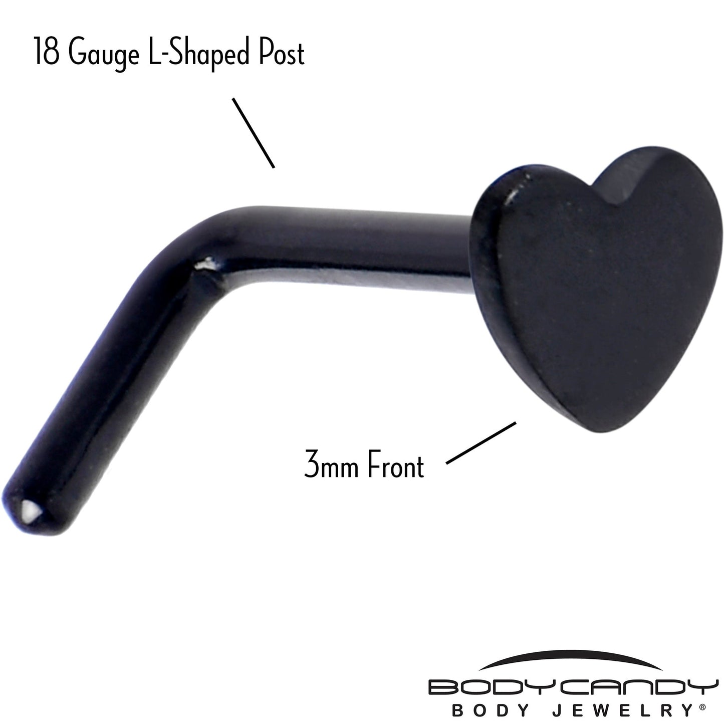 18G 1/4 Black ASTM F-136 Implant Grade Titanium Heart End L Shape Nose Ring