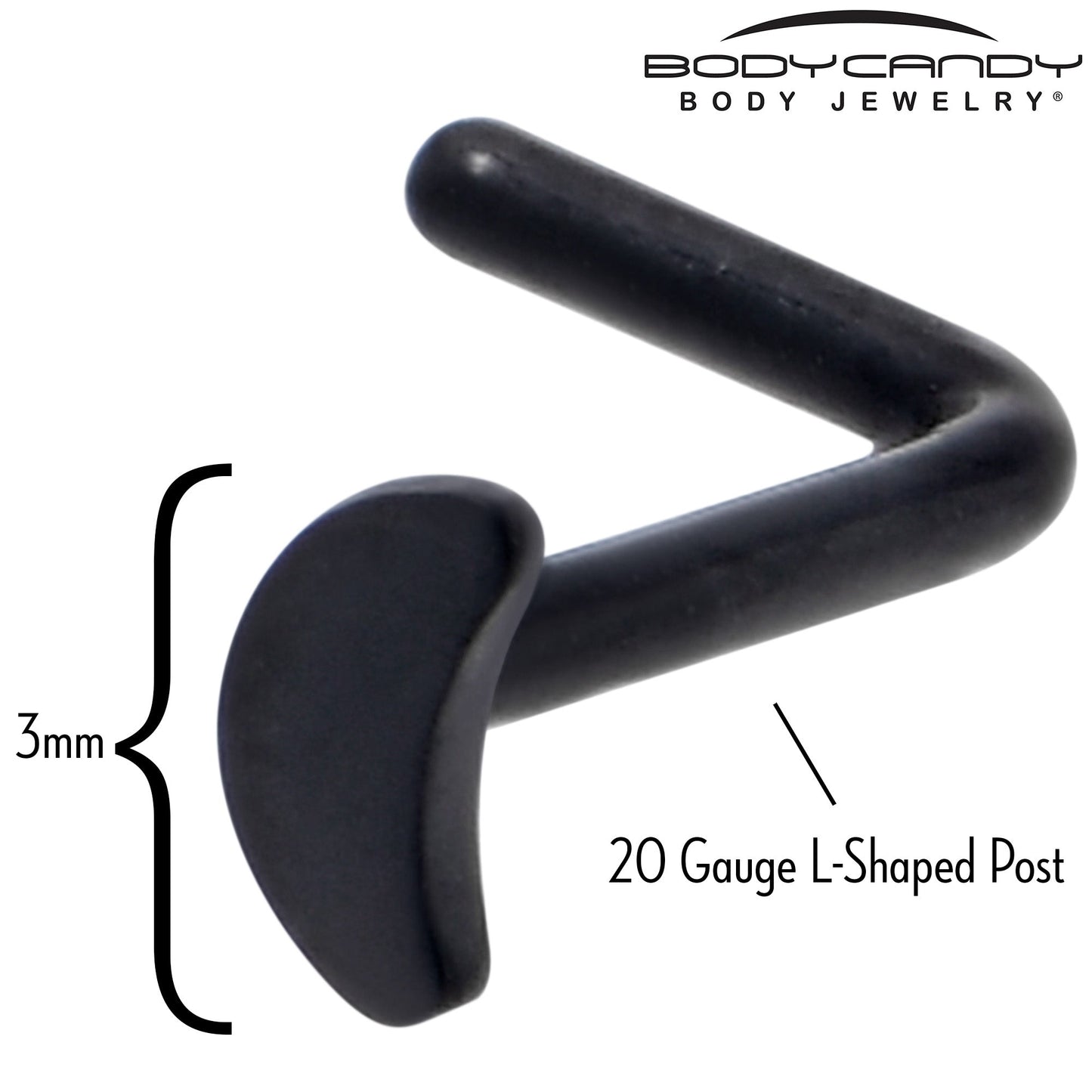 20G 1/4 Black ASTM F-136 Implant Grade Titanium Moon End L Shape Nose Ring