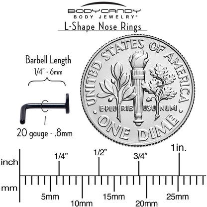 20G 1/4 Black ASTM F-136 Implant Grade Titanium Moon End L Shape Nose Ring