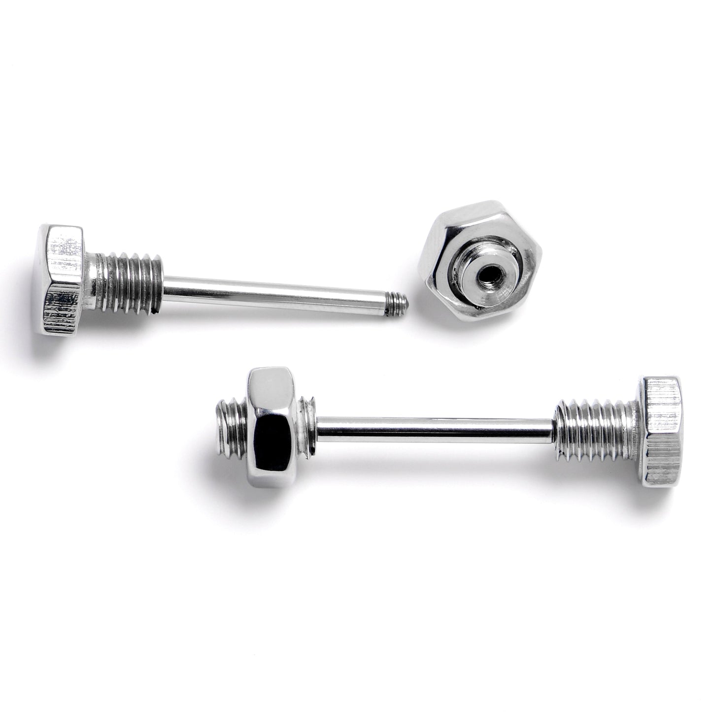 14G 9/16 Bolts Nuts And Bolts Barbell Nipple Ring Set