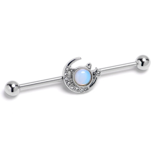 14G Clear Gem Crescent Moon Star Heavenly Industrial Barbell 38mm