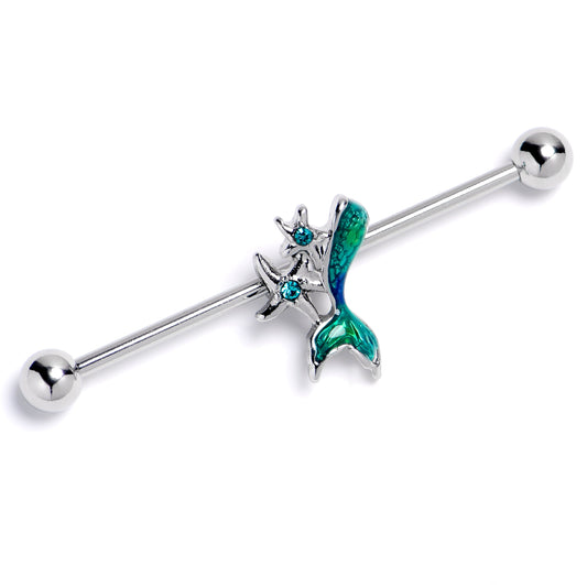 14G Green Gem Green Mermaids Tail Star Industrial Barbell 38mm