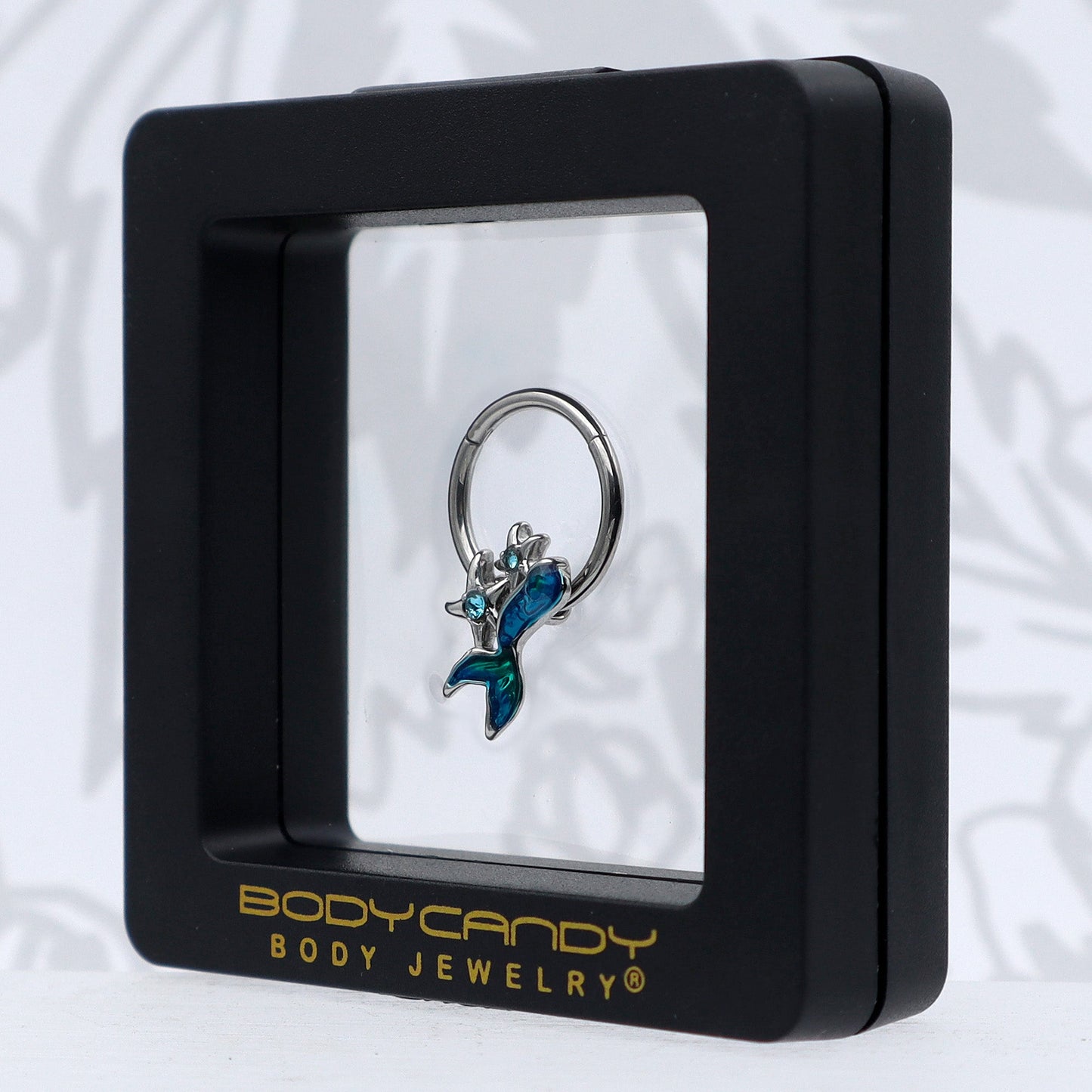 16G 3/8 Blue Gem Blue Mermaid Tail Stars Hinged Segment Ring