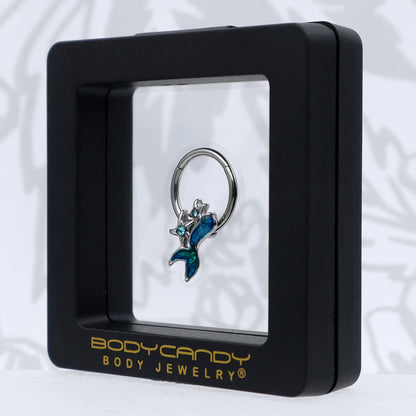 16G 3/8 Blue Gem Blue Mermaid Tail Stars Hinged Segment Ring