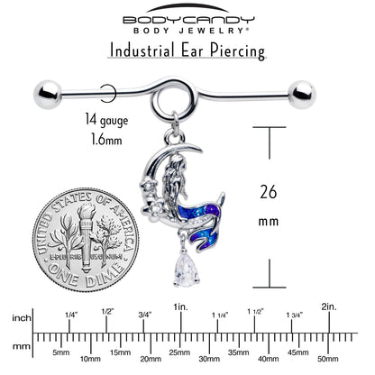 14G Clear Gem Floral Mermaid Moon Dangle Project Bar 38mm