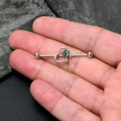 14G Clear Gem Palm Tree Love Heart Industrial Barbell 38mm