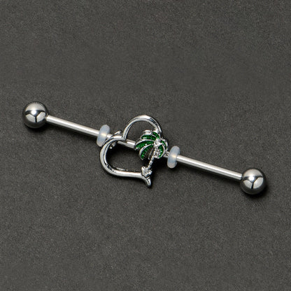 14G Clear Gem Palm Tree Love Heart Industrial Barbell 38mm