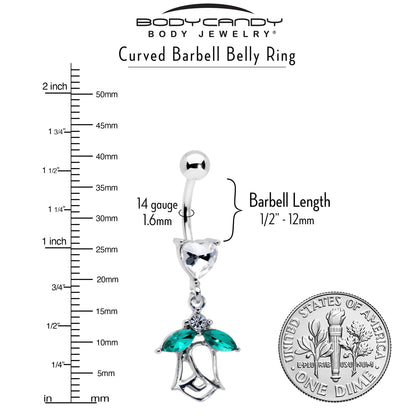 Clear CZ Gem Heart And Rose Dangle Belly Ring