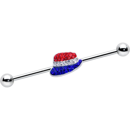 14G Red Blue Clear Gem Patriotic Hat Industrial Barbell 38mm