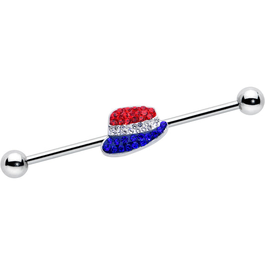 14G Red Blue Clear Gem Patriotic Hat Industrial Barbell 38mm