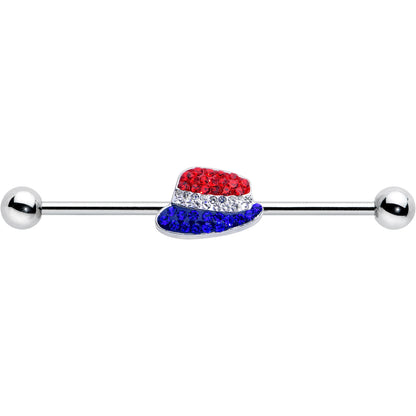 14G Red Blue Clear Gem Patriotic Hat Industrial Barbell 38mm