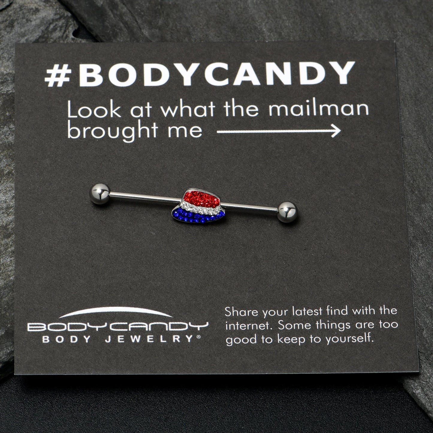 14G Red Blue Clear Gem Patriotic Hat Industrial Barbell 38mm