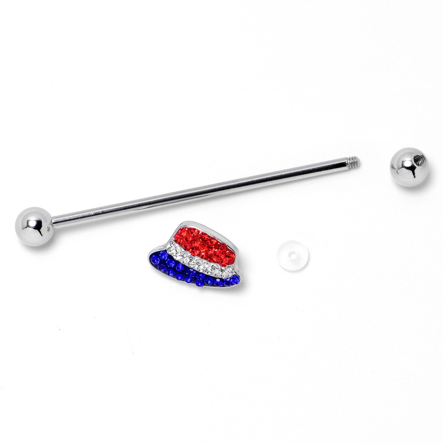 14G Red Blue Clear Gem Patriotic Hat Industrial Barbell 38mm