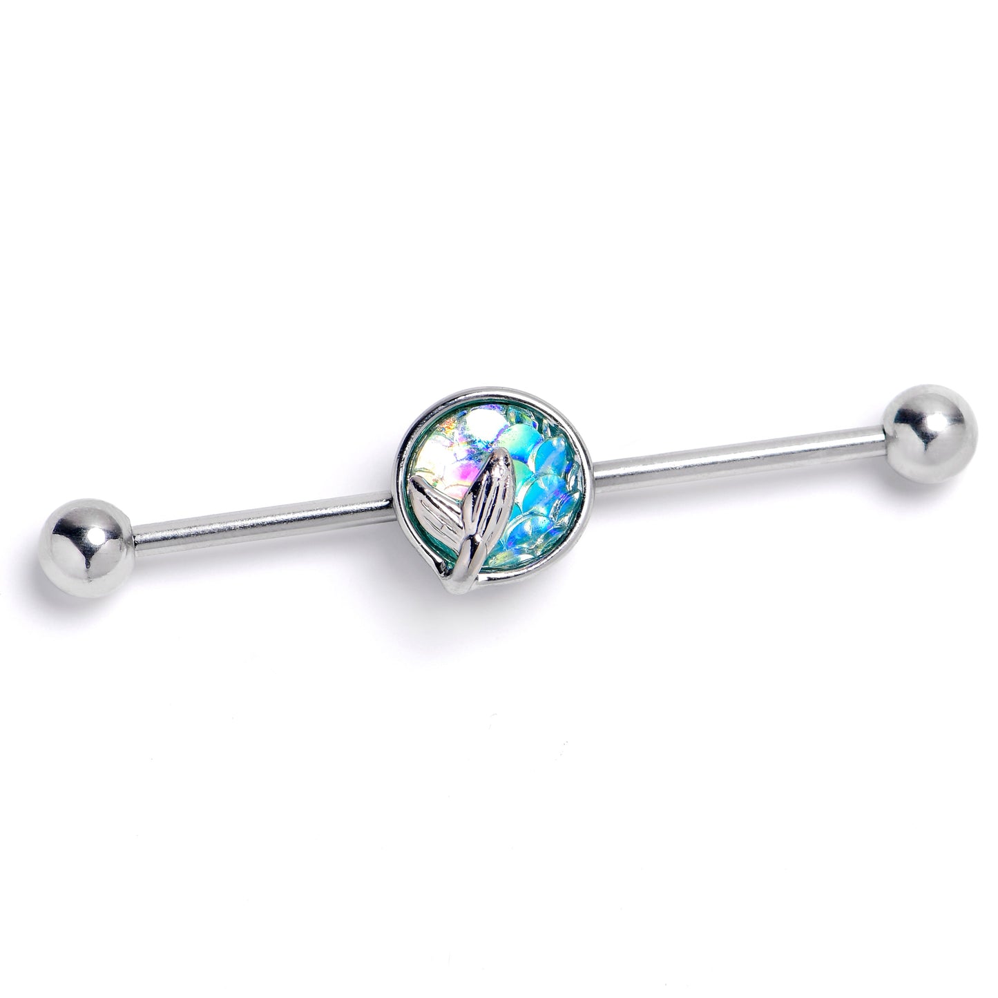 14G Mermaid Blue Scale Tail Industrial Barbell 38mm