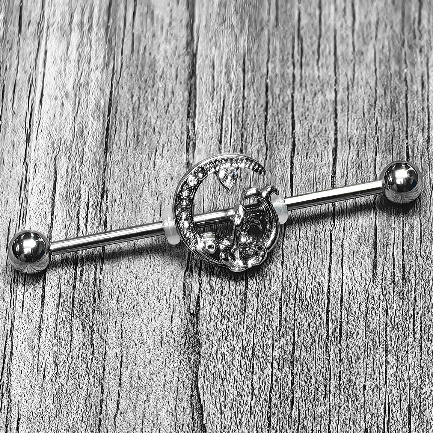 14G Clear Gem Fish of the Day Industrial Barbell 38mm