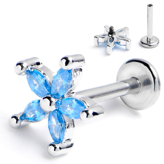 16G 5/16 Blue CZ Gem Flower Fantastic Internally Threaded Labret