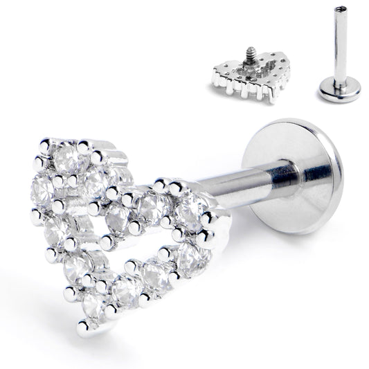 16G 5/16 Clear CZ Gem Open Heart Internally Threaded Labret Tragus