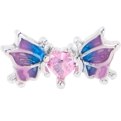 16G 5/16 Pink CZ Gem Heart Butterfly Labret Monroe Tragus