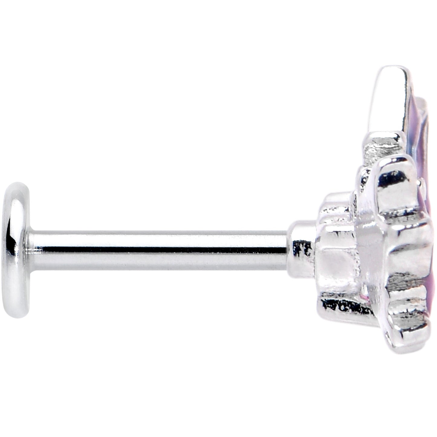 16G 5/16 Pink CZ Gem Heart Butterfly Labret Monroe Tragus