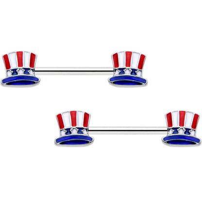 14G 9/16 Patriotic Top Hat Barbell Nipple Ring Set