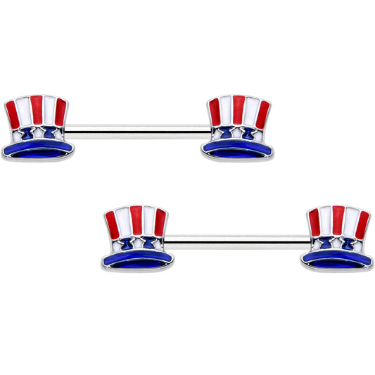 14G 9/16 Patriotic Top Hat Barbell Nipple Ring Set