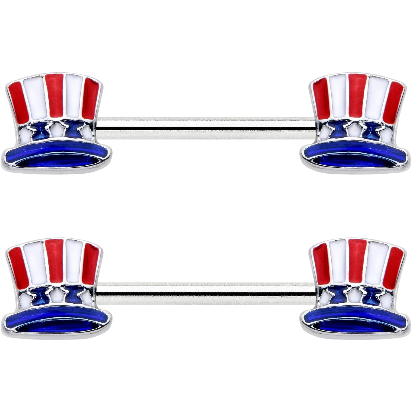 14G 9/16 Patriotic Top Hat Barbell Nipple Ring Set
