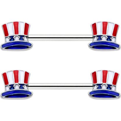 14G 9/16 Patriotic Top Hat Barbell Nipple Ring Set
