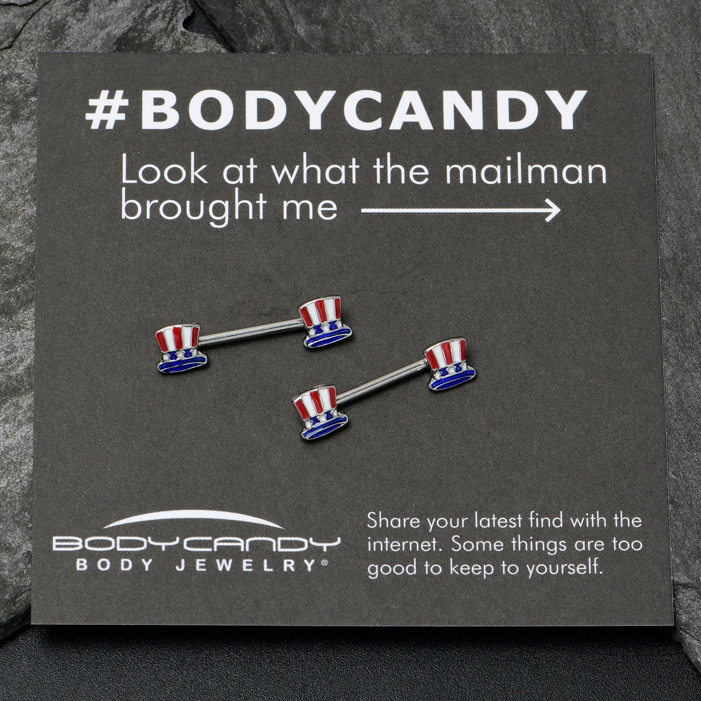 14G 9/16 Patriotic Top Hat Barbell Nipple Ring Set