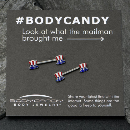 14G 9/16 Patriotic Top Hat Barbell Nipple Ring Set