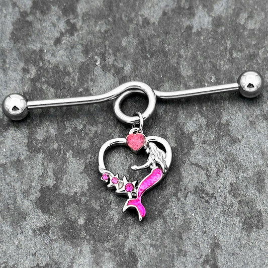14G Pink Gem Mermaid Tail Stars Dangle Project Bar 38mm