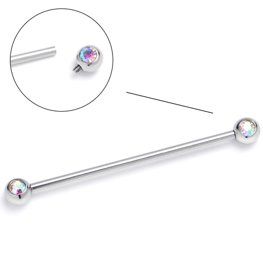 14G Aurora Gem Internally Threaded Industrial Barbell 38mm
