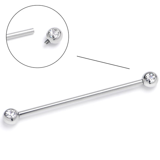 14G Clear Gem Internally Threaded Industrial Barbell 38mm