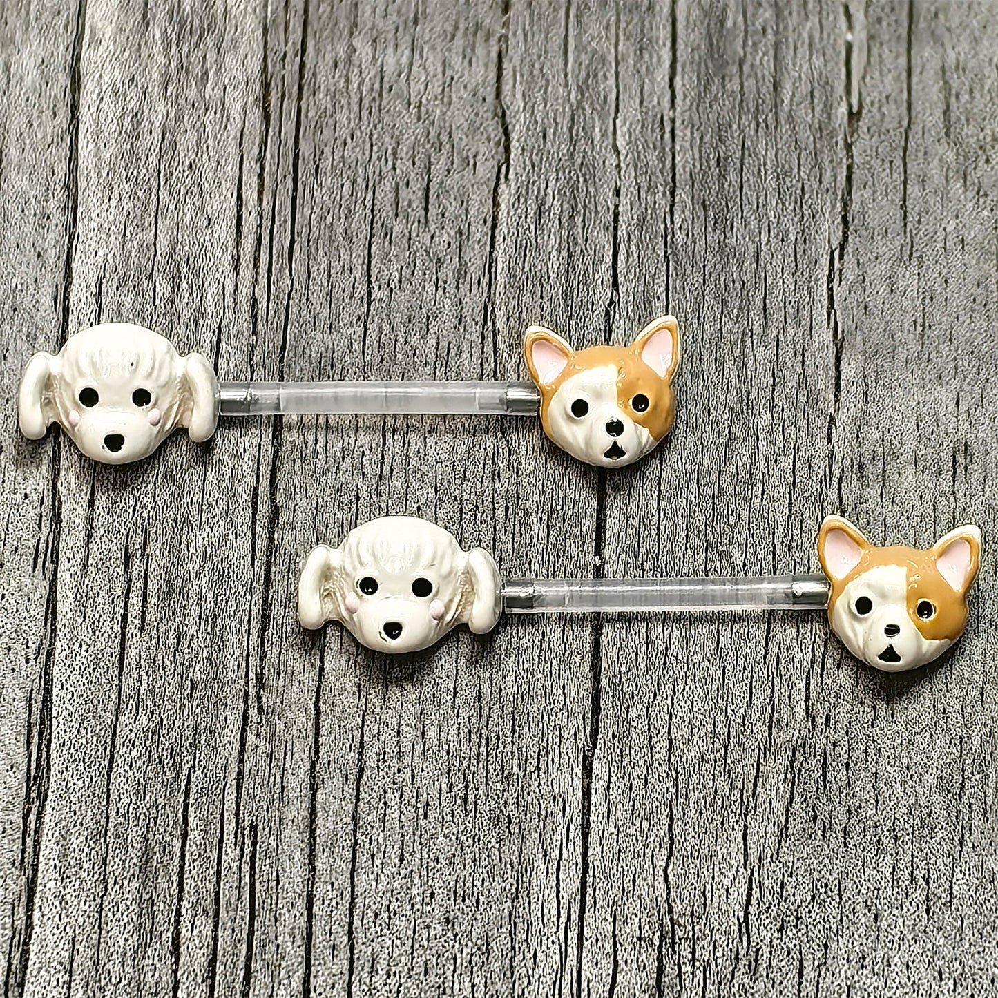 14G 9/16 Bioplast Puppy Dog Barbell Nipple Ring Set