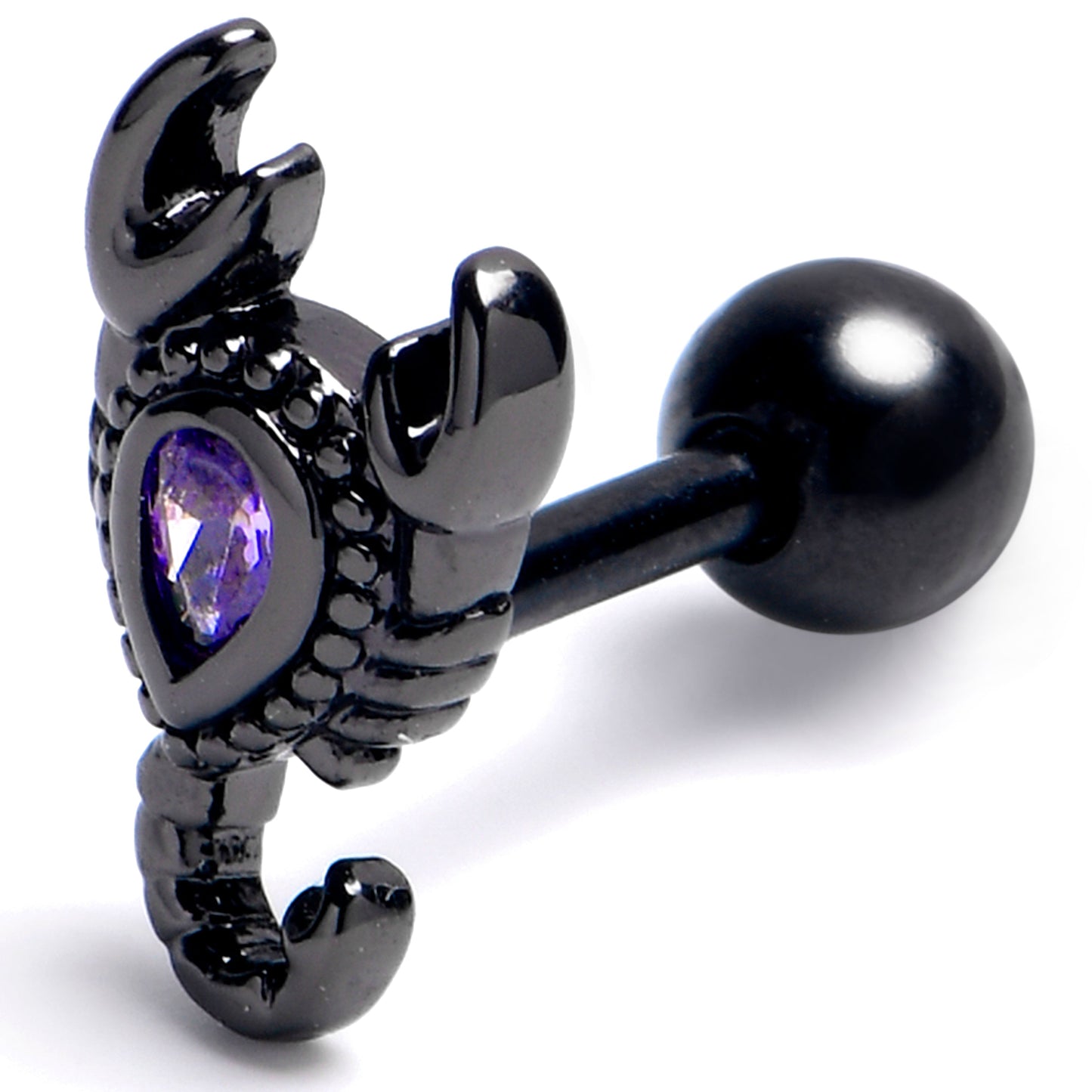 16G 1/4 Purple Gem Black Goth Scorpion Cartilage Tragus Earring