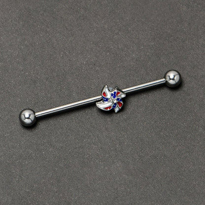14G Patriotic Pinwheel Industrial Barbell 38mm
